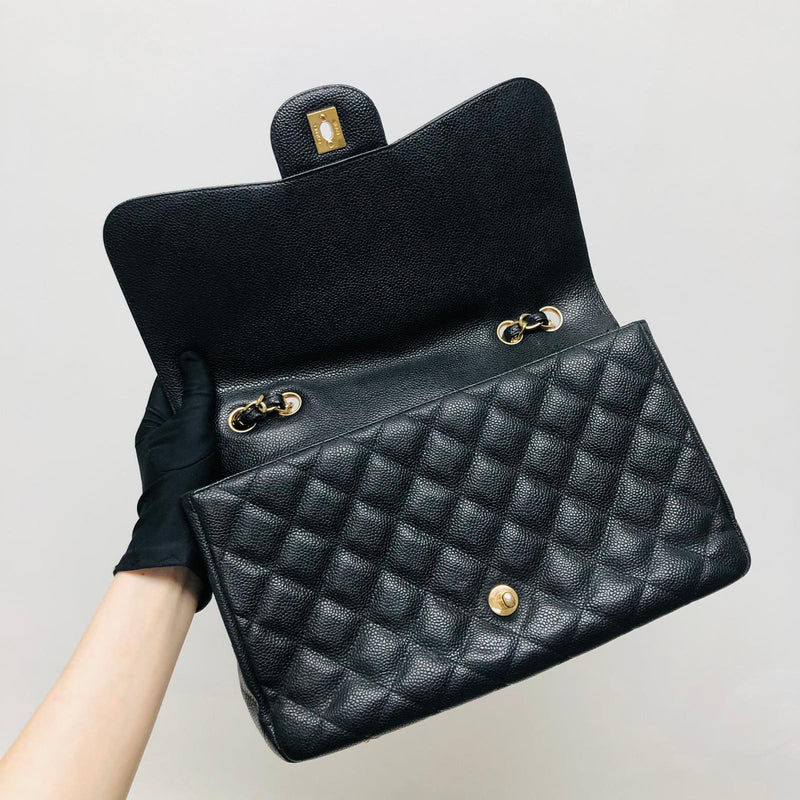 Classic Single Flap Jumbo Bag in Black Caviar with GHW