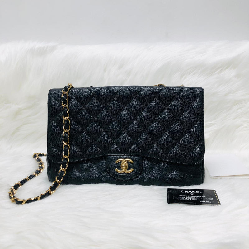 Classic Single Flap Jumbo Bag in Black Caviar with GHW