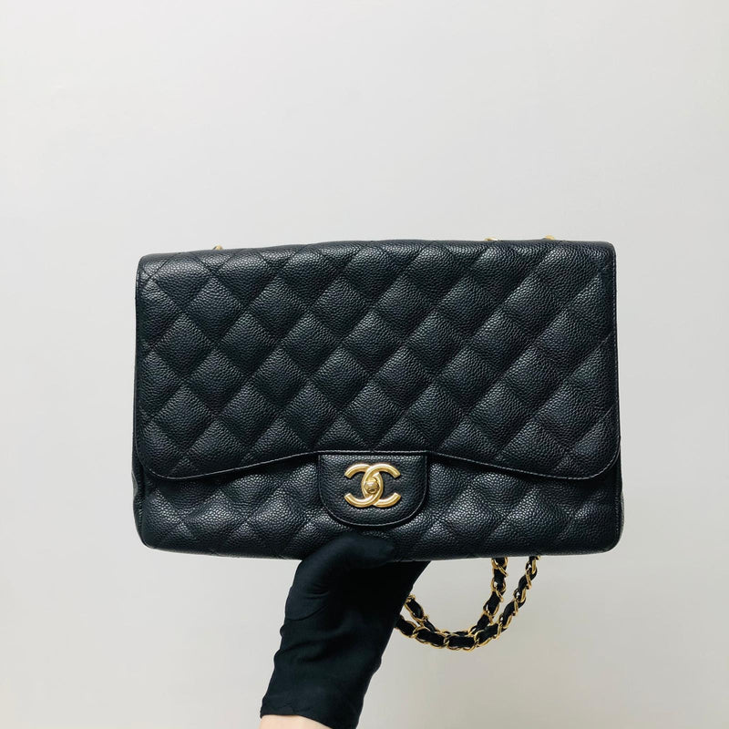 Classic Single Flap Jumbo Bag in Black Caviar with GHW