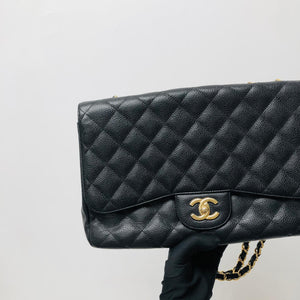 Classic Single Flap Jumbo Bag in Black Caviar with GHW
