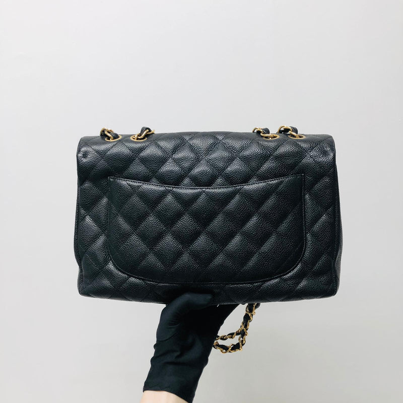 Classic Single Flap Jumbo Bag in Black Caviar with GHW