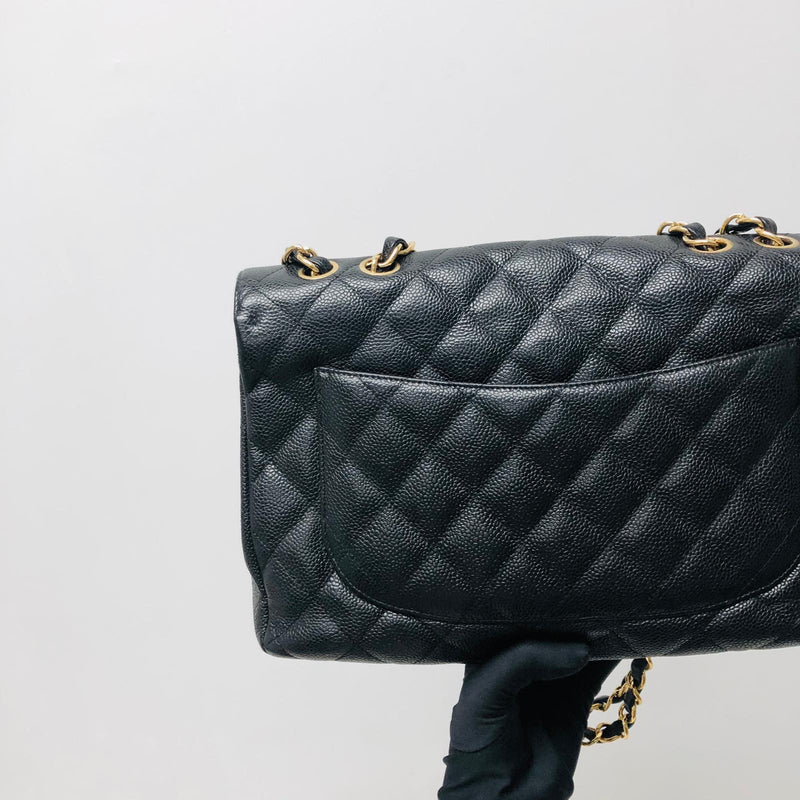 Classic Single Flap Jumbo Bag in Black Caviar with GHW