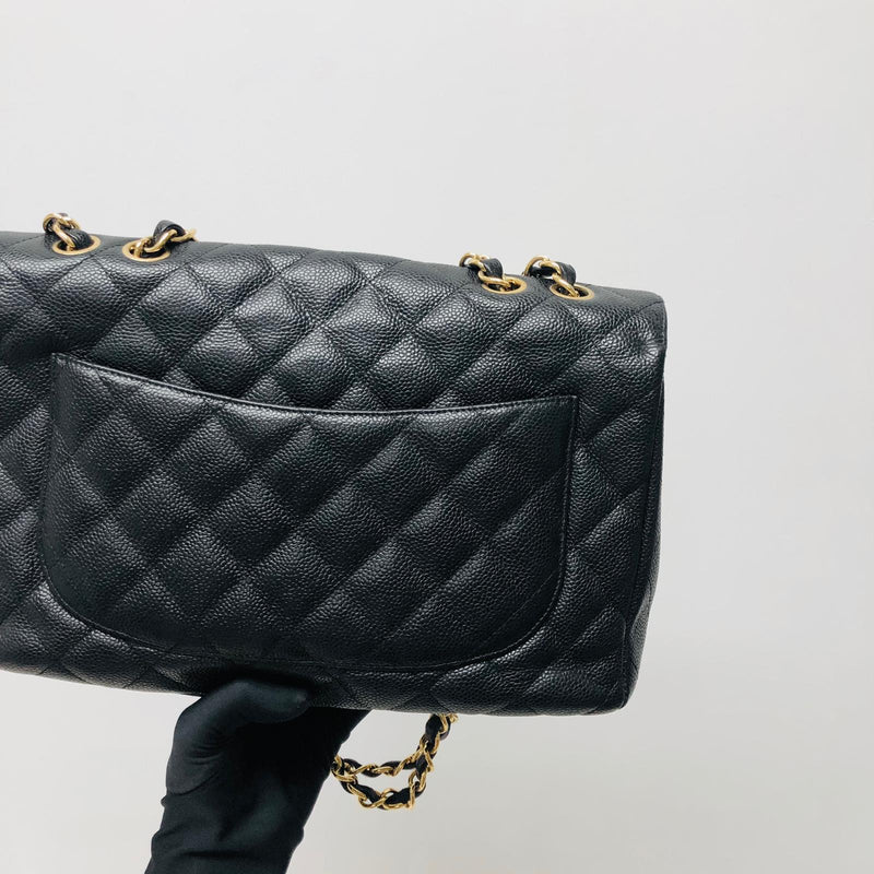 Classic Single Flap Jumbo Bag in Black Caviar with GHW