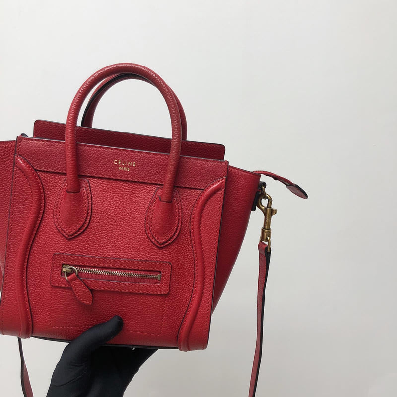 Red Leather Nano Luggage Tote