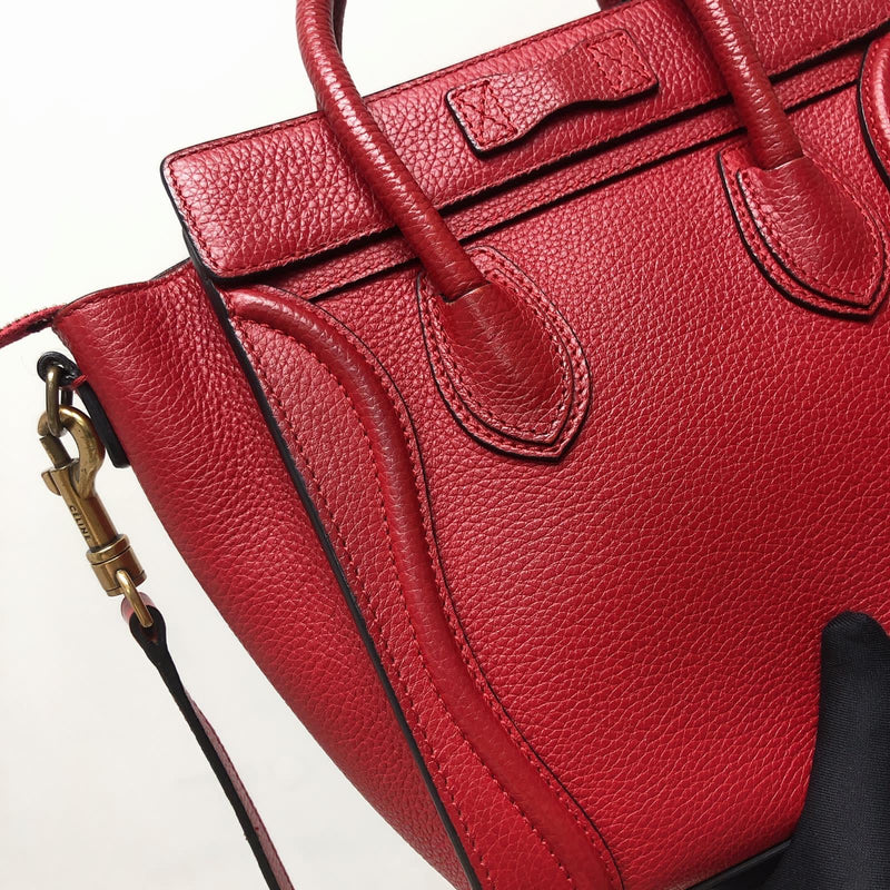 Red Leather Nano Luggage Tote