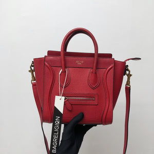 Red Leather Nano Luggage Tote