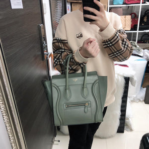 Mini Luggage in Smooth Calfskin Leather Tote - Almond