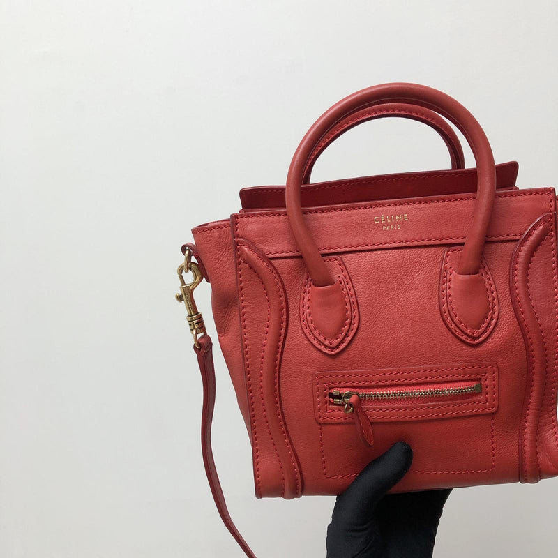 Red Leather Nano Luggage Tote