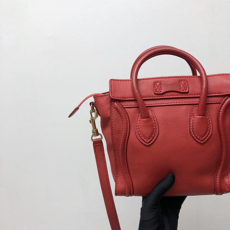 Red Leather Nano Luggage Tote