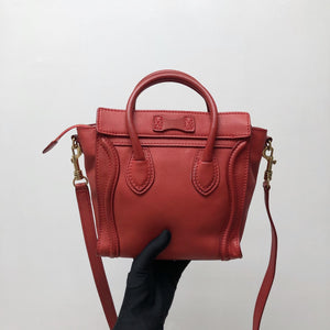 Red Leather Nano Luggage Tote