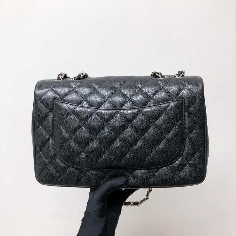 Single Flap Classic Jumbo in Black Caviar with SHW