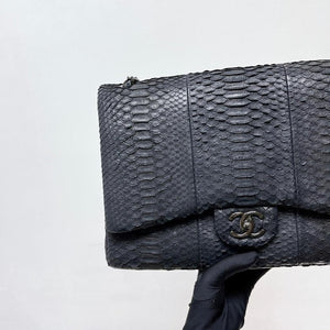 Maxi Double Flap Python Leather in Black RHW