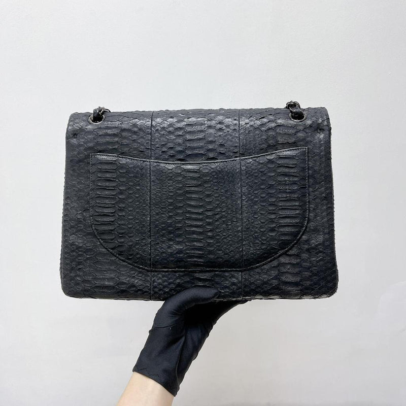 Maxi Double Flap Python Leather in Black RHW