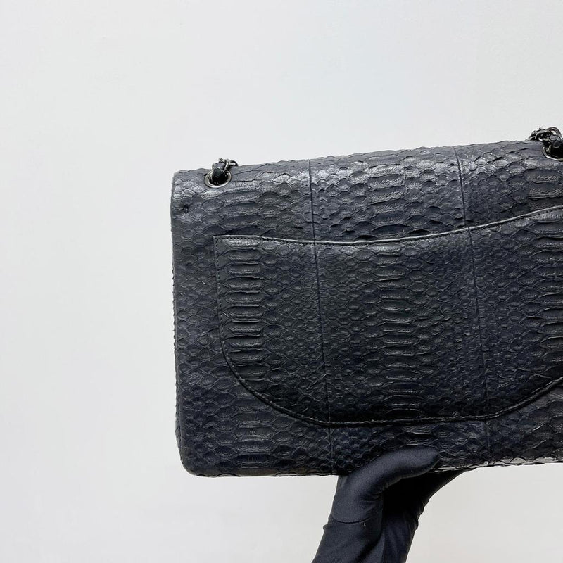 Maxi Double Flap Python Leather in Black RHW