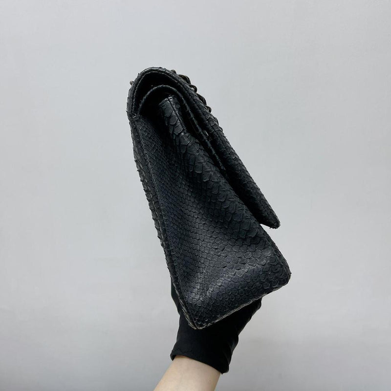 Maxi Double Flap Python Leather in Black RHW