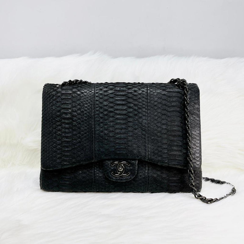 Maxi Double Flap Python Leather in Black RHW