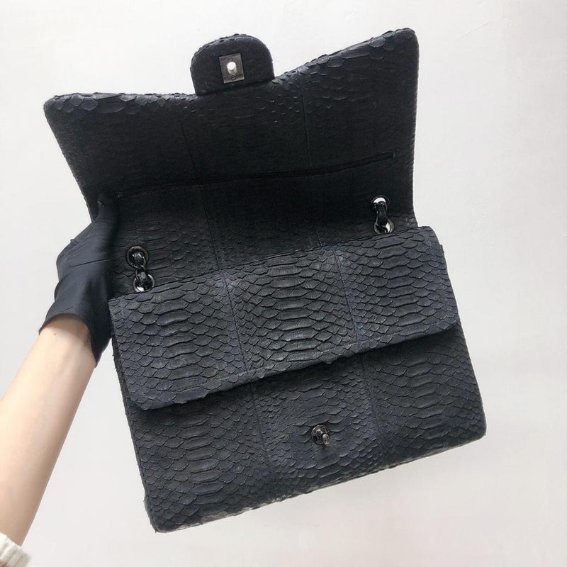 Maxi Double Flap Python Leather in Black RHW