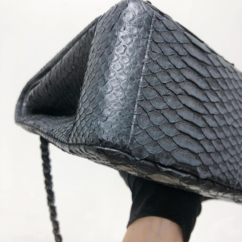 Maxi Double Flap Python Leather in Black RHW