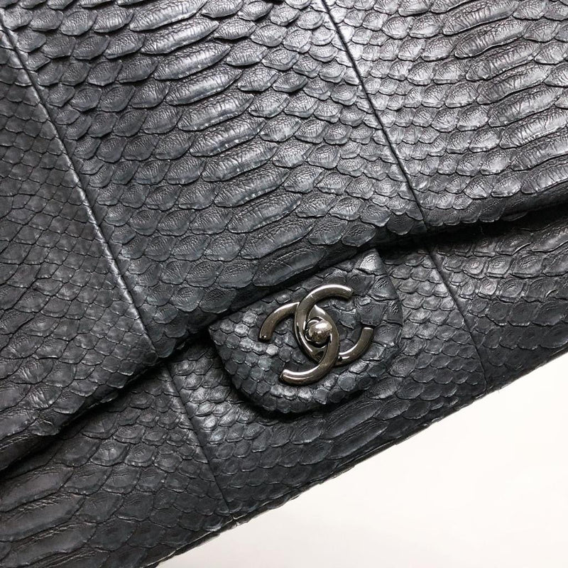 Maxi Double Flap Python Leather in Black RHW