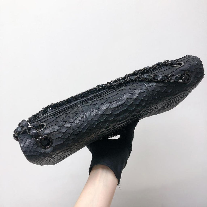 Maxi Double Flap Python Leather in Black RHW