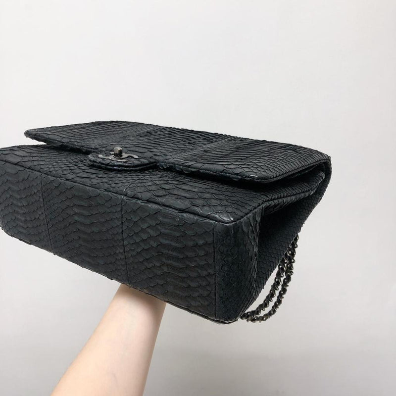Maxi Double Flap Python Leather in Black RHW