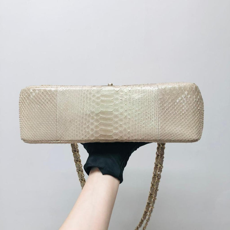 Jumbo Double Flap in Pearl Python Leather with Light Gold Hardware