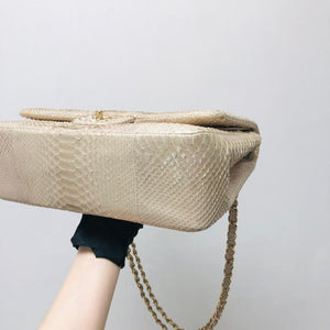 Jumbo Double Flap in Pearl Python Leather with Light Gold Hardware