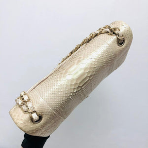 Jumbo Double Flap in Pearl Python Leather with Light Gold Hardware