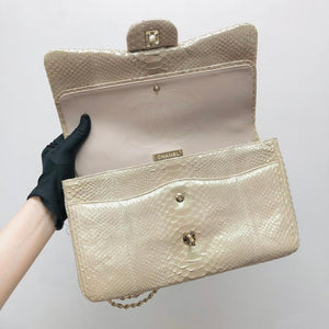 Jumbo Double Flap in Pearl Python Leather with Light Gold Hardware