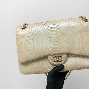 Jumbo Double Flap in Pearl Python Leather with Light Gold Hardware