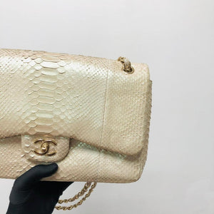 Jumbo Double Flap in Pearl Python Leather with Light Gold Hardware