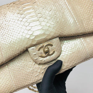 Jumbo Double Flap in Pearl Python Leather with Light Gold Hardware