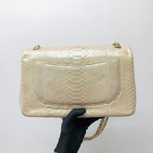 Jumbo Double Flap in Pearl Python Leather with Light Gold Hardware