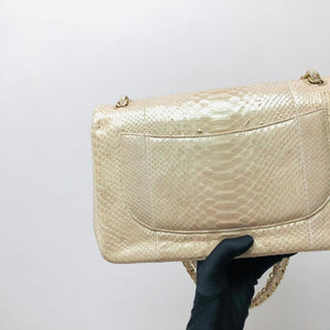 Jumbo Double Flap in Pearl Python Leather with Light Gold Hardware