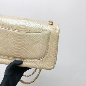 Jumbo Double Flap in Pearl Python Leather with Light Gold Hardware