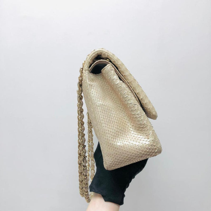 Jumbo Double Flap in Pearl Python Leather with Light Gold Hardware