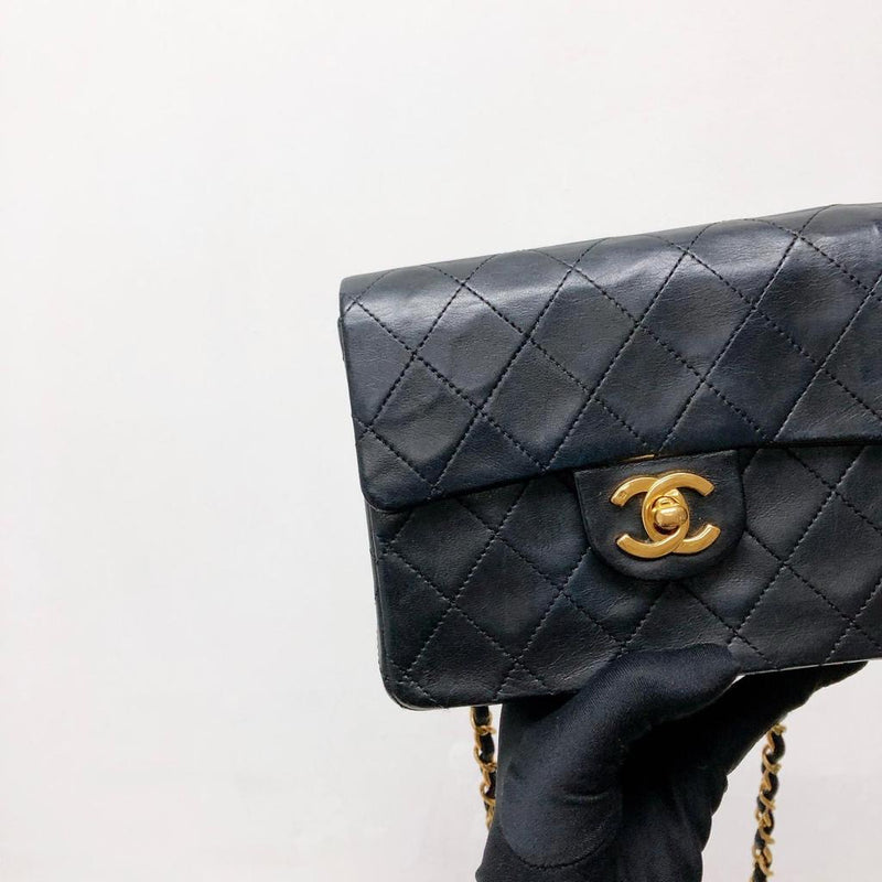 Chanel Vintage mini full flap bag black lambskin