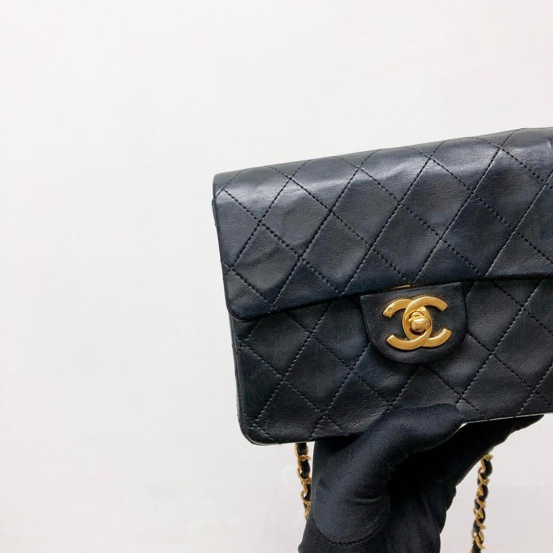 Vintage Mini Square Flap Bag in Black Quilted Lambskin Leather GHW