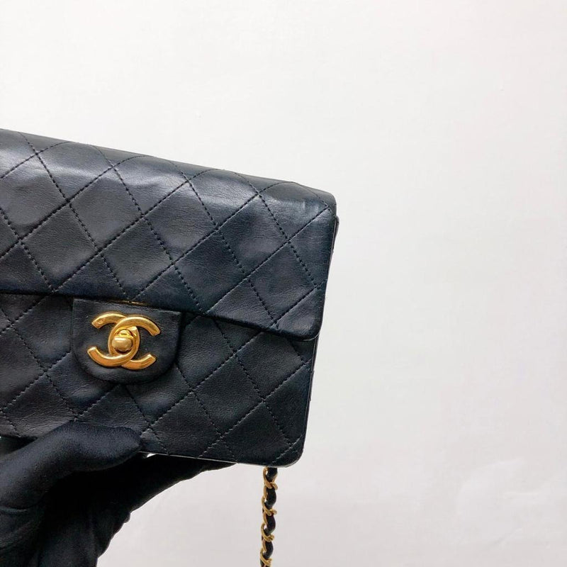 Vintage Mini Square Flap Bag in Black Quilted Lambskin Leather GHW