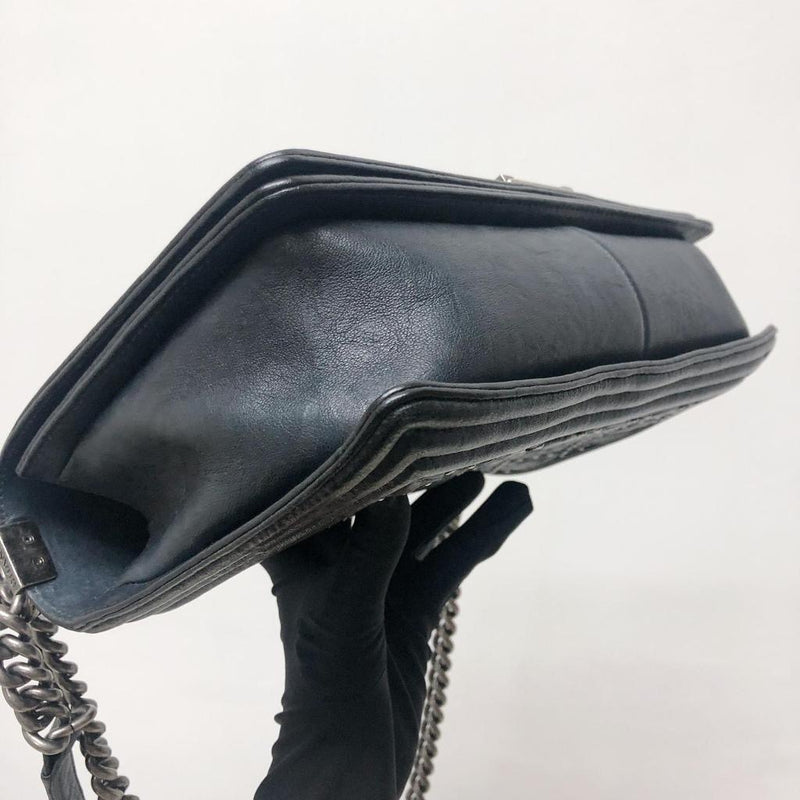 Le Boy Old Medium Crinkled Calfskin with Ruthenium Hardware Black