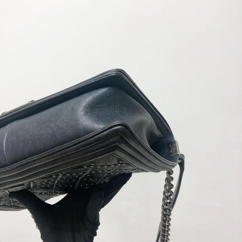 Le Boy Old Medium Crinkled Calfskin with Ruthenium Hardware Black