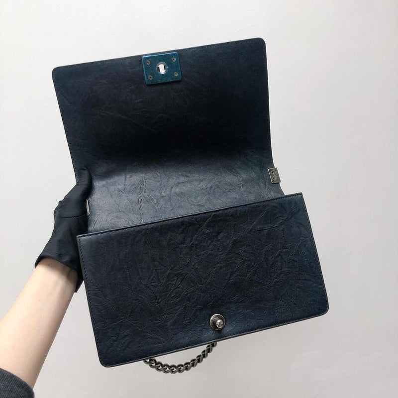 Le Boy Old Medium Crinkled Calfskin with Ruthenium Hardware Black