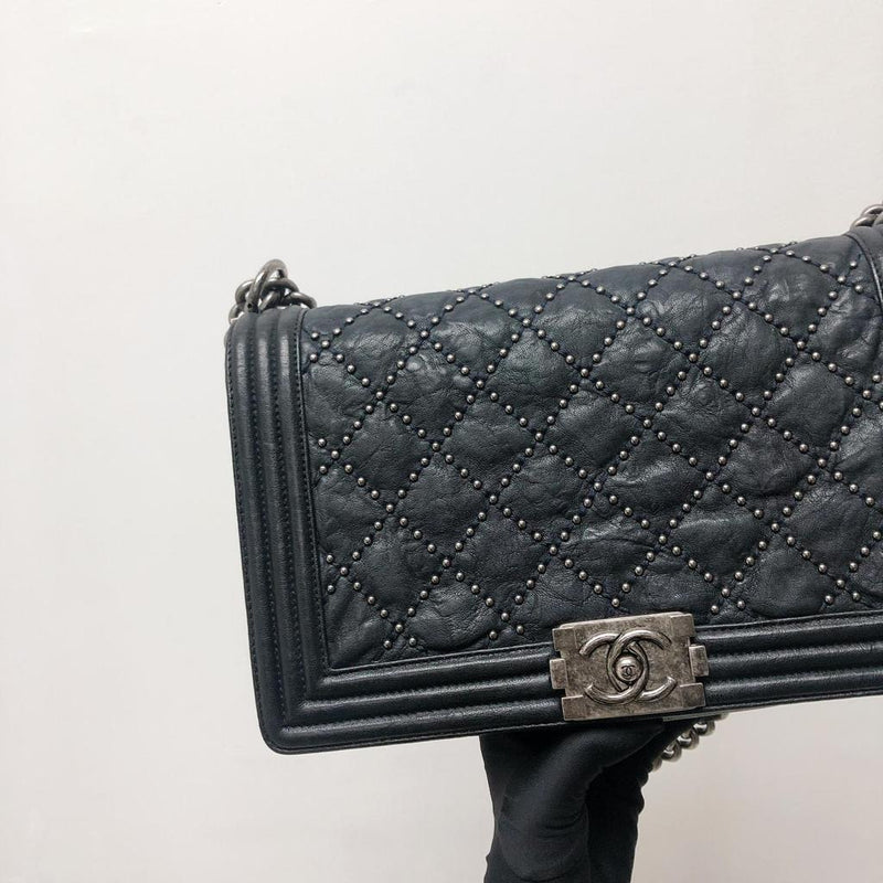 Le Boy Old Medium Crinkled Calfskin with Ruthenium Hardware Black