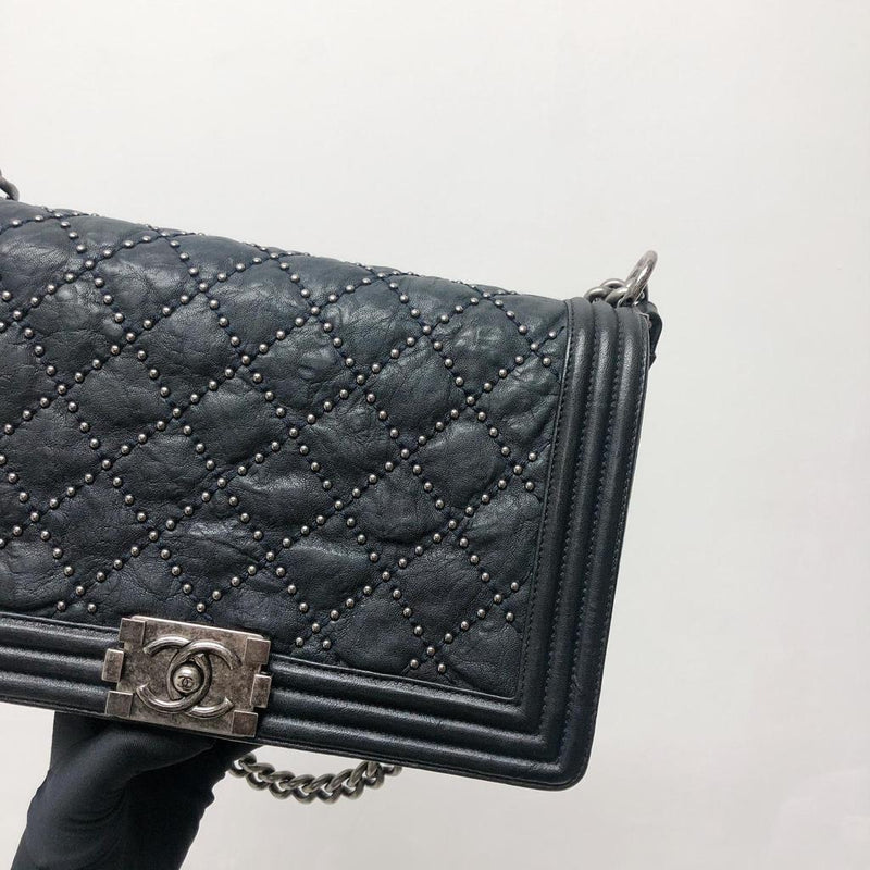 Le Boy Old Medium Crinkled Calfskin with Ruthenium Hardware Black