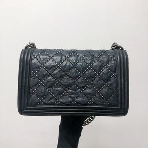 Le Boy Old Medium Crinkled Calfskin with Ruthenium Hardware Black