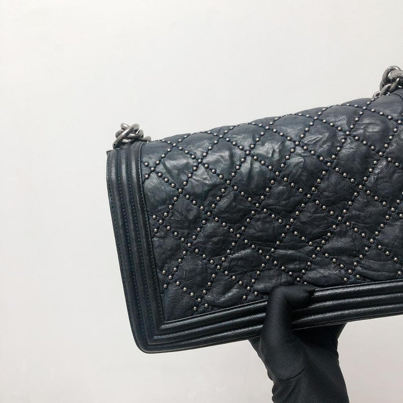 Le Boy Old Medium Crinkled Calfskin with Ruthenium Hardware Black