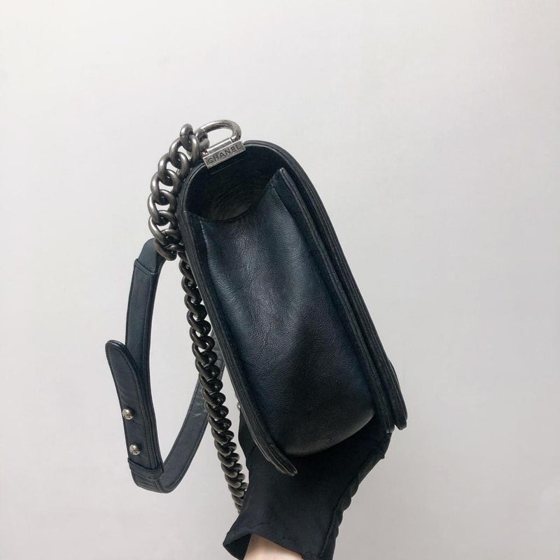 Le Boy Old Medium Crinkled Calfskin with Ruthenium Hardware Black