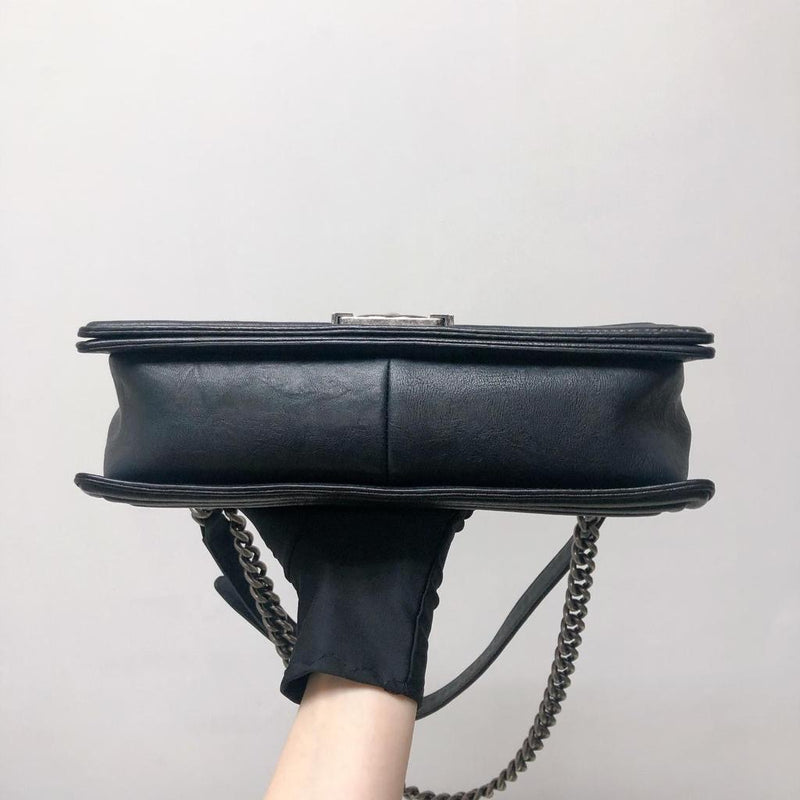 Le Boy Old Medium Crinkled Calfskin with Ruthenium Hardware Black
