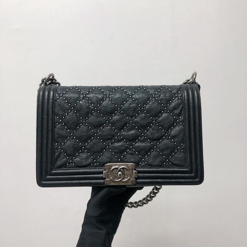 Le Boy Old Medium Crinkled Calfskin with Ruthenium Hardware Black