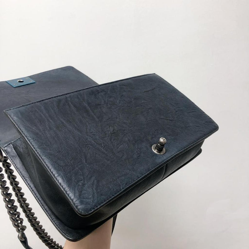 Le Boy Old Medium Crinkled Calfskin with Ruthenium Hardware Black